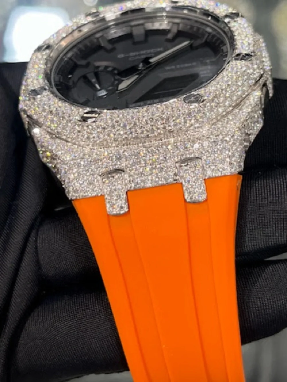 Casio G-Shock Black Dial Watch with Orange Strap and Crystal Case
